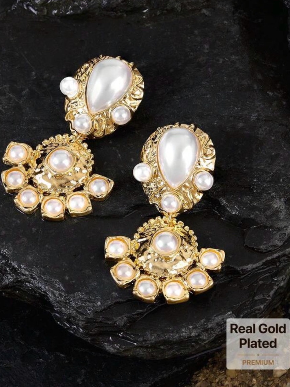 Elegant Gold Pearl Drop Earrings